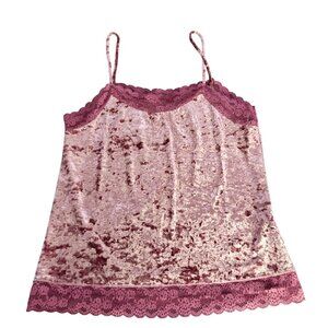 Women's Crushed Velvet Lace Tank Top Cami Pink y2k style Fairy Whimsigoth